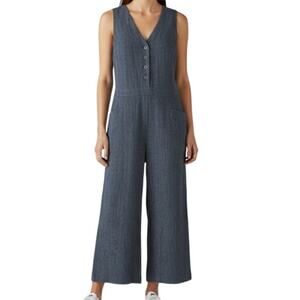 POETRY Dark Indigo Linen Blend Cropped Wide Leg Jumpsuit US 8